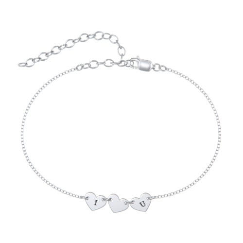 Triple Heart Engravable Anklet – Sterling Silver
