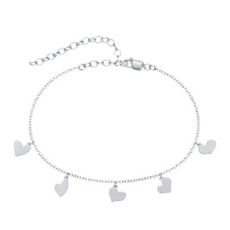Multi Heart Charm Anklet in 925 Sterling Silver
