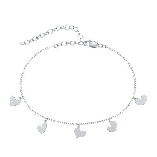 Multi Heart Charm Anklet – Sterling Silver