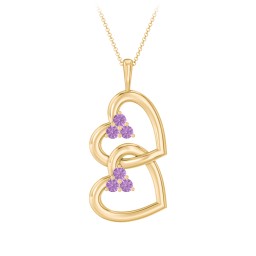 Unity Interlocking Hearts Birthstone Pendant in 10K Solid Yellow Gold with Amethyst