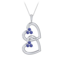 Unity Interlocking Hearts Birthstone Pendant in 925 Sterling Silver with Blue Sapphire