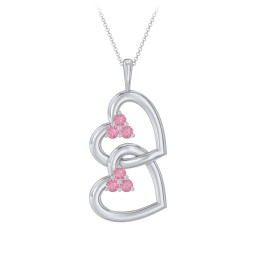 Unity Interlocking Hearts Birthstone Pendant in 925 Sterling Silver with Pink Tourmaline
