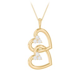 Unity Interlocking Hearts Birthstone Pendant in 10K Solid Yellow Gold with Diamond