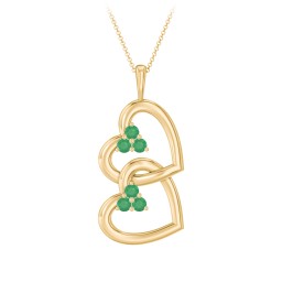 Unity Interlocking Hearts Birthstone Pendant in 10K Solid Yellow Gold with Emerald