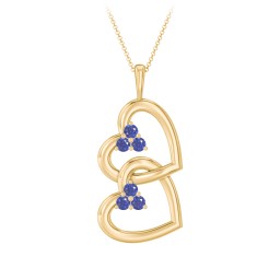Unity Interlocking Hearts Birthstone Pendant in 10K Solid Yellow Gold with Blue Sapphire