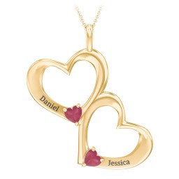 Fusion Hanging Hearts Pendant in 18K Gold Plated Silver with Ruby