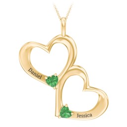 Fusion Hanging Hearts Pendant in 18K Gold Plated Silver with Emerald