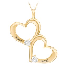 Fusion Hanging Hearts Pendant in 18K Gold Plated Silver with Diamond