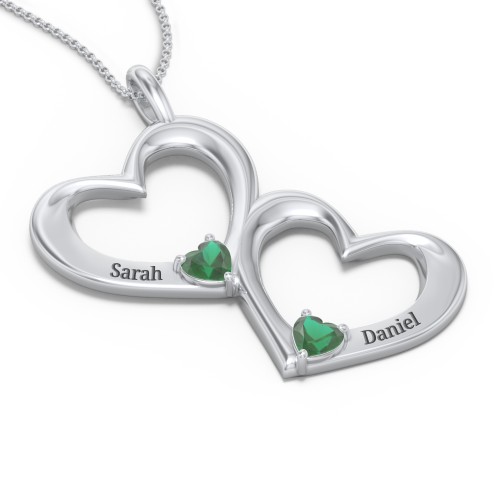 Fusion Hanging Hearts Pendant – Sterling Silver with Emerald