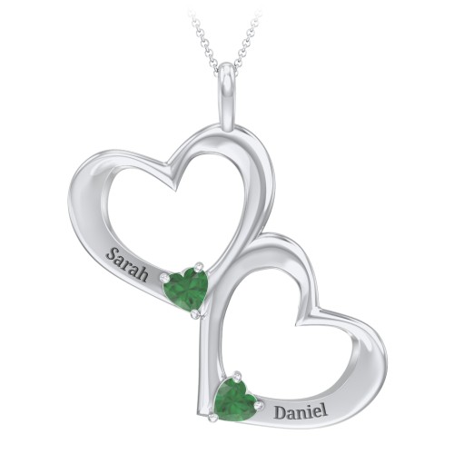Fusion Hanging Hearts Pendant – Sterling Silver with Emerald
