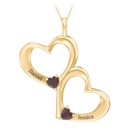 Fusion Hanging Hearts Pendant in 18K Gold Plated Silver with Garnet