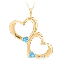 Fusion Hanging Hearts Pendant in 18K Gold Plated Silver with Blue Topaz