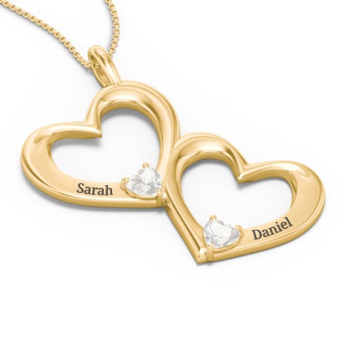 Fusion Hanging Hearts Pendant – 18K Gold Plated Silver with Cubic Zirconia
