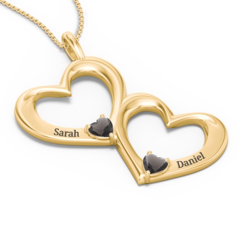 Fusion Hanging Hearts Pendant – 18K Gold Plated Silver with Smokey Quartz