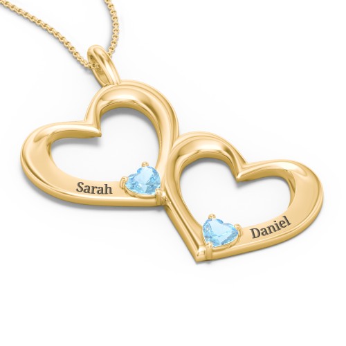 Fusion Hanging Hearts Pendant – 18K Gold Plated Silver with Blue Topaz