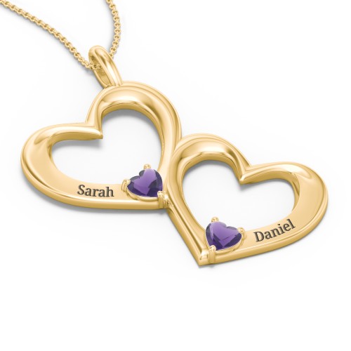 Fusion Hanging Hearts Pendant – 18K Gold Plated Silver with Amethyst
