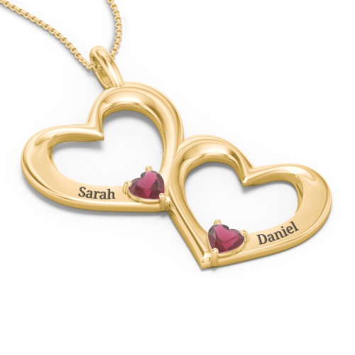 Fusion Hanging Hearts Pendant – 18K Gold Plated Silver with Ruby