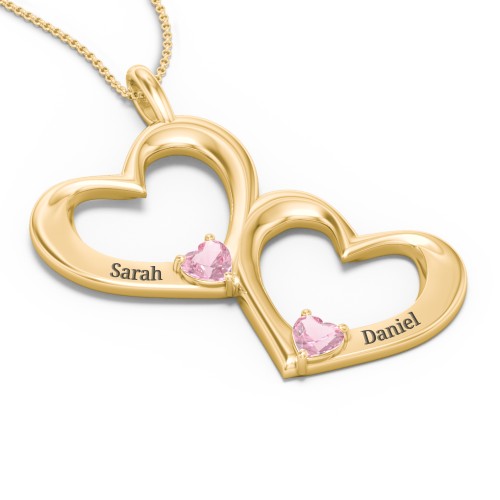 Fusion Hanging Hearts Pendant – 18K Gold Plated Silver with Pink Tourmaline