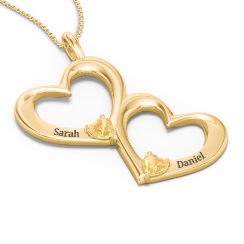 Fusion Hanging Hearts Pendant – 18K Gold Plated Silver with Citrine
