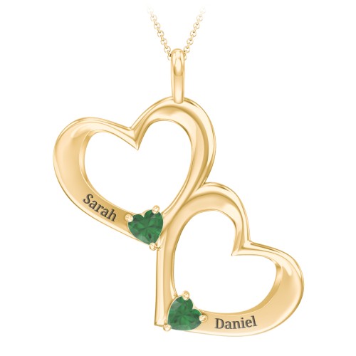 Fusion Hanging Hearts Pendant – 18K Gold Plated Silver with Emerald