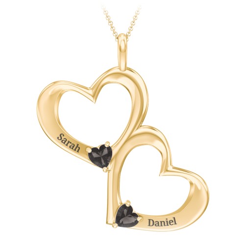 Fusion Hanging Hearts Pendant – 18K Gold Plated Silver with Smokey Quartz