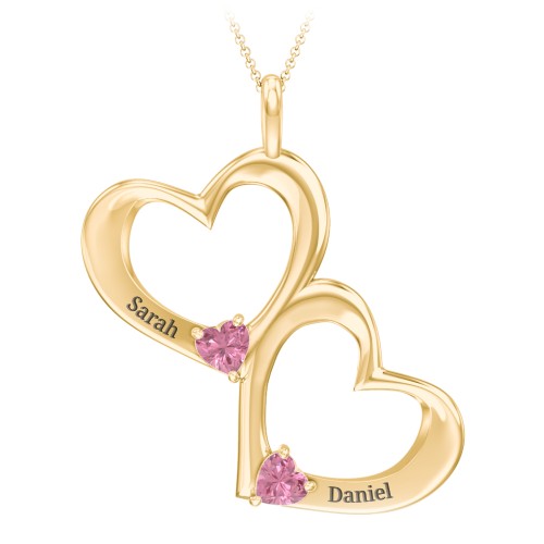 Fusion Hanging Hearts Pendant – 18K Gold Plated Silver with Pink Tourmaline