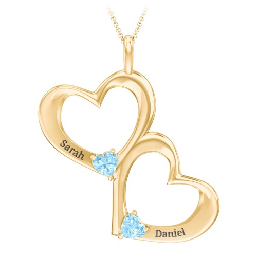 Fusion Hanging Hearts Pendant – 18K Gold Plated Silver with Blue Topaz