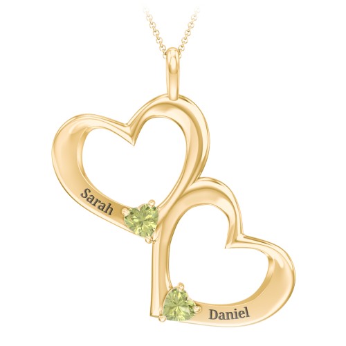 Fusion Hanging Hearts Pendant – 18K Gold Plated Silver with Peridot