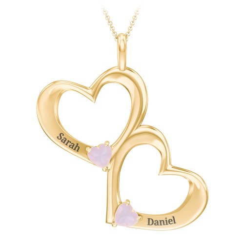 Fusion Hanging Hearts Pendant – 18K Gold Plated Silver with Opal