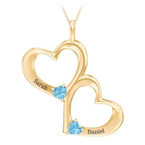 Fusion Hanging Hearts Pendant – 18K Gold Plated Silver with Blue Topaz