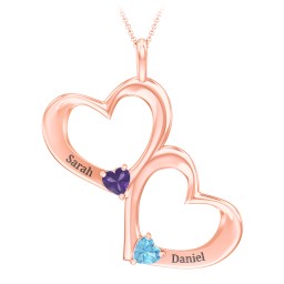Fusion Hanging Hearts Pendant in 10K Solid Rose Gold with Amethyst and Blue Topaz