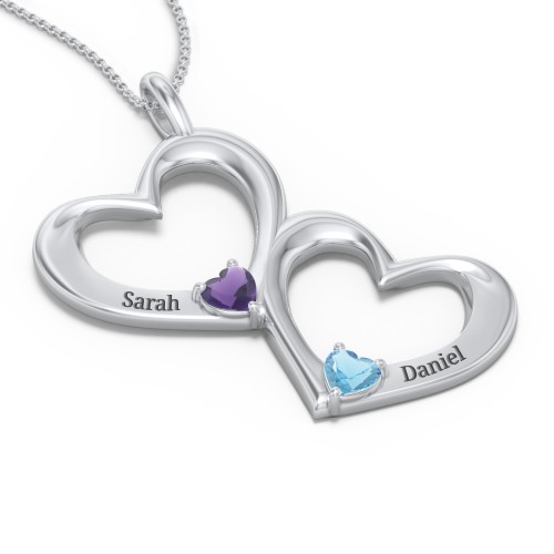Fusion Hanging Hearts Pendant – Sterling Silver with Amethyst and Blue Topaz