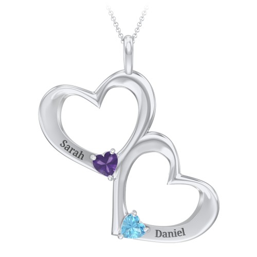 Fusion Hanging Hearts Pendant – Sterling Silver with Amethyst and Blue Topaz