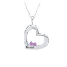 Engravable Tilted Heart 2 Stone Pendant