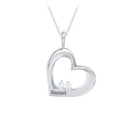 Engravable Tilted Heart 2 Stone Pendant