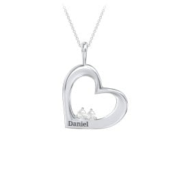 Engravable Tilted Heart 2 Stone Pendant