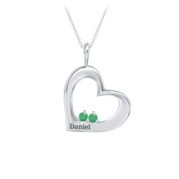Engravable Tilted Heart 2 Stone Pendant