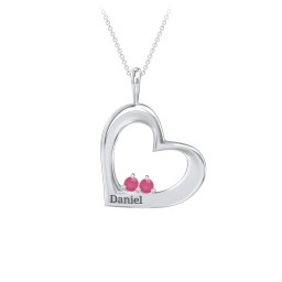 Engravable Tilted Heart 2 Stone Pendant