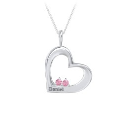 Engravable Tilted Heart 2 Stone Pendant