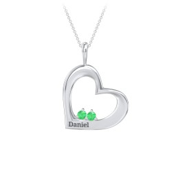 Engravable Tilted Heart 2 Stone Pendant
