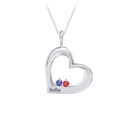 Engravable Tilted Heart 2 Stone Pendant