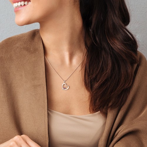 Engravable Tilted Heart 2 Stone Pendant