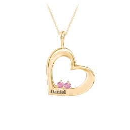 Engravable Tilted Heart 2 Stone Pendant in 18K Gold Plated Silver with Pink Tourmaline