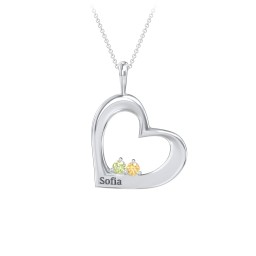 Engravable Tilted Heart 2 Stone Pendant in 925 Sterling Silver with Peridot and Citrine