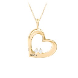 Engravable Tilted Heart 2 Stone Pendant in 10K Solid Yellow Gold with Diamond