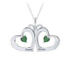 Gemini Touching Hearts Engraved 2 Stone Necklace
