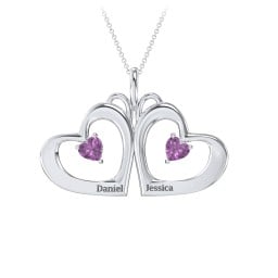 Gemini Touching Hearts Engraved 2 Stone Necklace