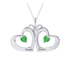 Gemini Touching Hearts Engraved 2 Stone Necklace