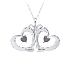 Gemini Touching Hearts Engraved 2 Stone Necklace