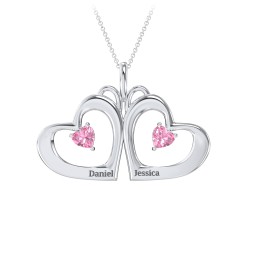 Gemini Touching Hearts Engraved 2 Stone Necklace